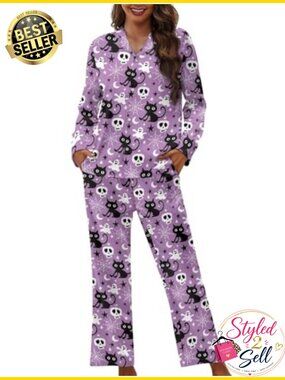 Women's Pajama Set Long Sleeve V-Neck Top & Long Pants with Pockets Soft